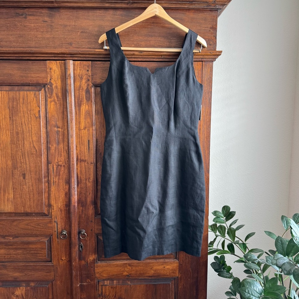 Nina K Vintage 100% Linen Black Bodycon Dress